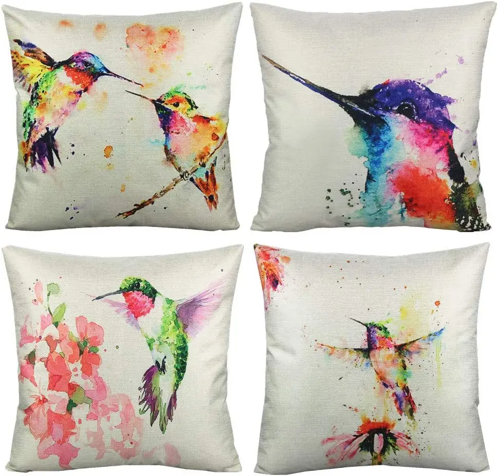 

Pillow Covers Decorative Cushion Cases Home for Patio Furniture Couch Bed Sofa,Watercolor Birds Floral Couch Cover