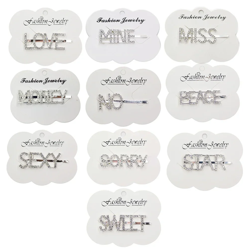 Заколки для волос с надписью QUEEN женские серебристые шпильки со стразами