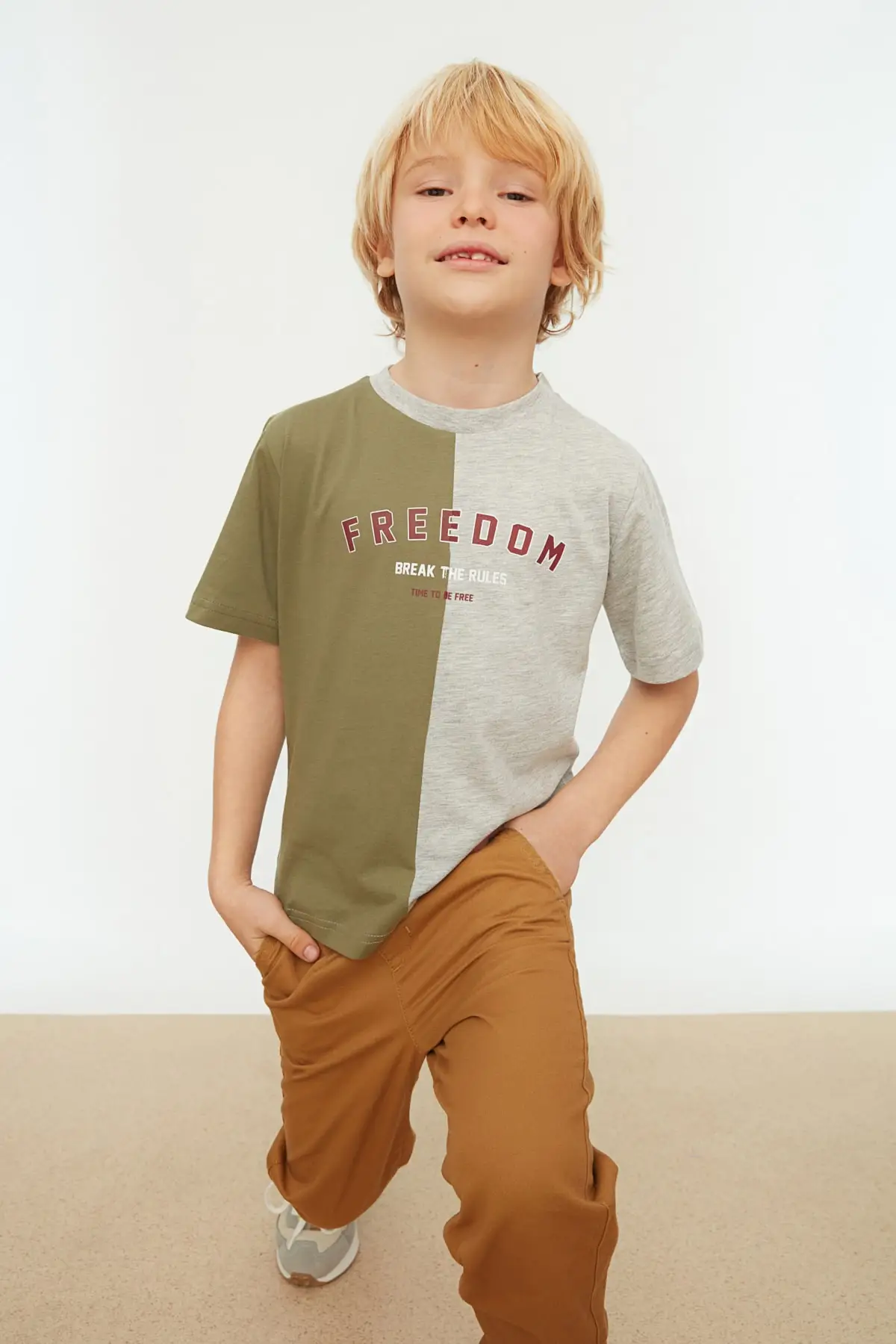 

With color Block Printed Male Child Knitted T-Shirt TKDSS22TS0463