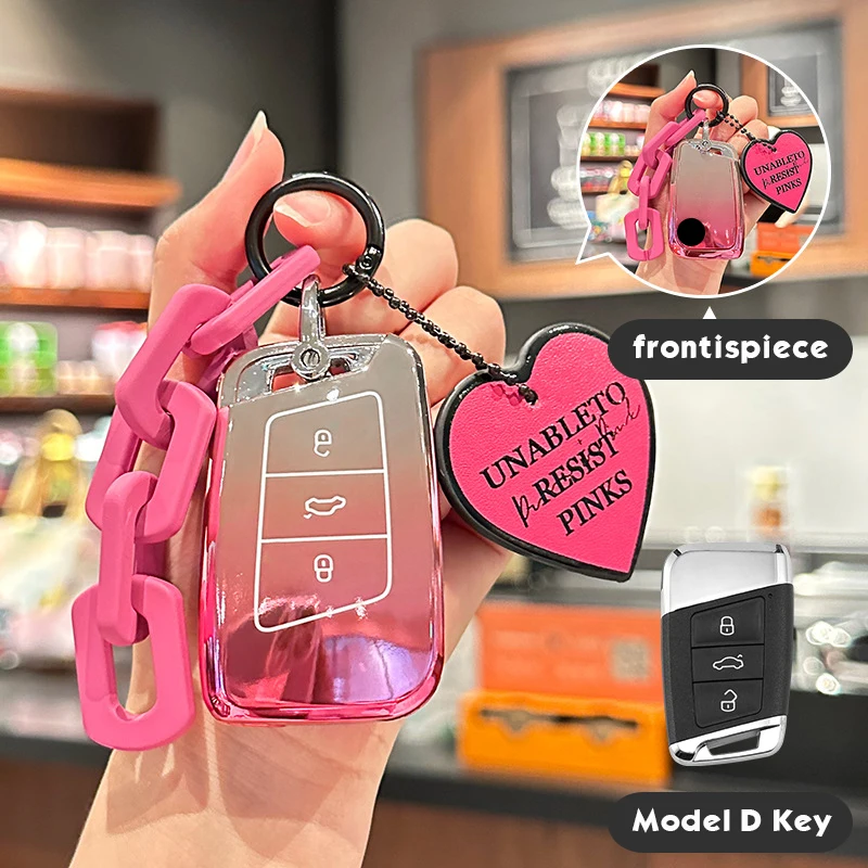 

Для Volkswagen Magotan GTE Passat B6 B7 B8 CC Arteon для Skoda Fabia Superb A7 Kodiaq Чехол для автомобильного ключа Брелок с градиентом розового цвета