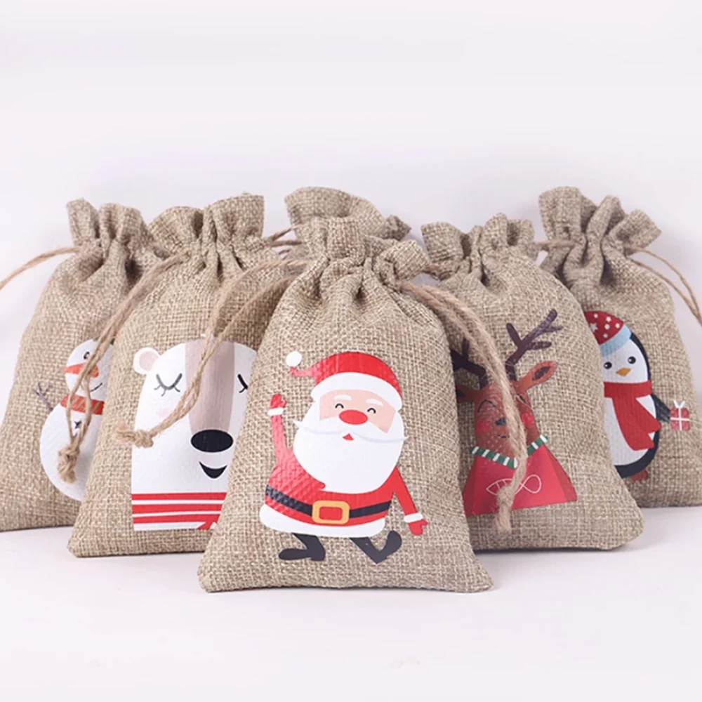 

10x4 см, Искусственный Санта-Клаус, Подарочный пакет, хлопковые холщовые сумки, сумка для хранения на шнурке, органайзер для сумок для конфет и ювелирных изделий