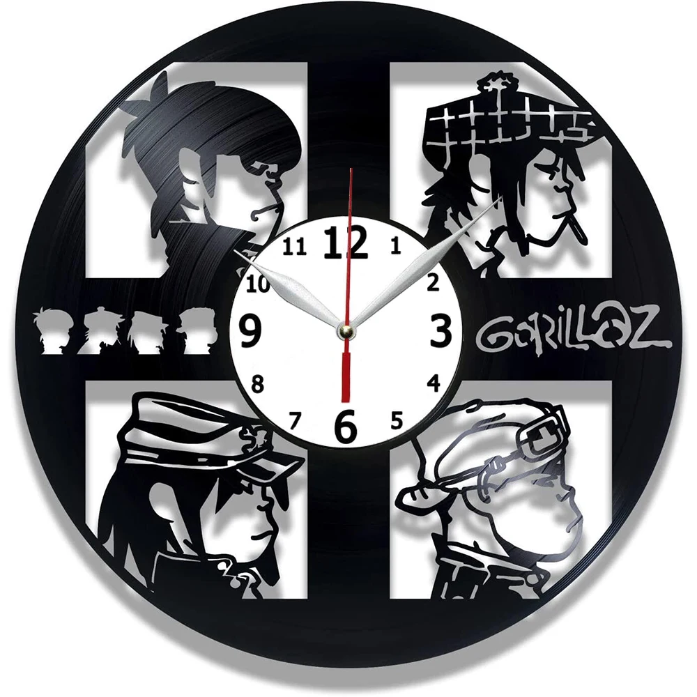

Настенные часы с виниловой пластиной, совместимые с Gorillaz на тему Feel Good Inc Art для Brother Black, 12 дюймов