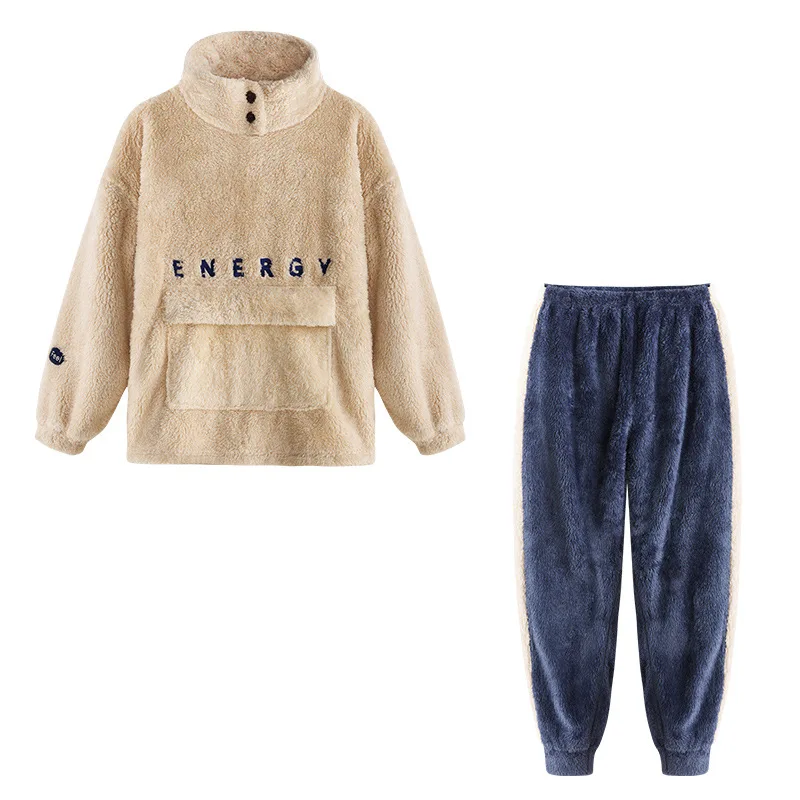 Autumn Winter Pajamas Sets Women Men Coral Fleece Winter Thick Warm Flannel 2Piece /Set Couples Pyjamas Nightwear Home Clothes