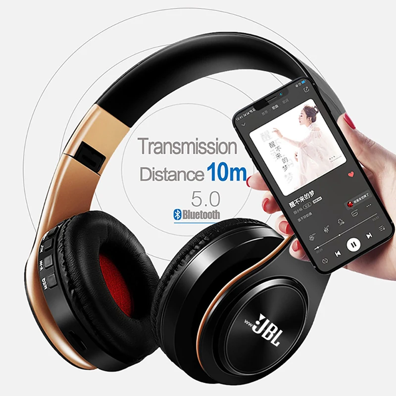 

Беспроводные наушники WWJBL, Hi-Fi наушники Bluetooth 5,0, Hi-Fi гарнитура с уровнем звучания 40 мм, складные накладные музыкальные наушники, время 20 часов