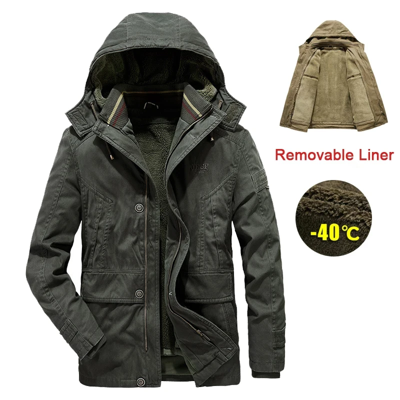 

Windbreaker Winter Jacket Men Cotton Thick Warm Removable Liner 2 in 1 Mens Parkas Outdoor Cashmere Long Coat Plus Size M-5XL