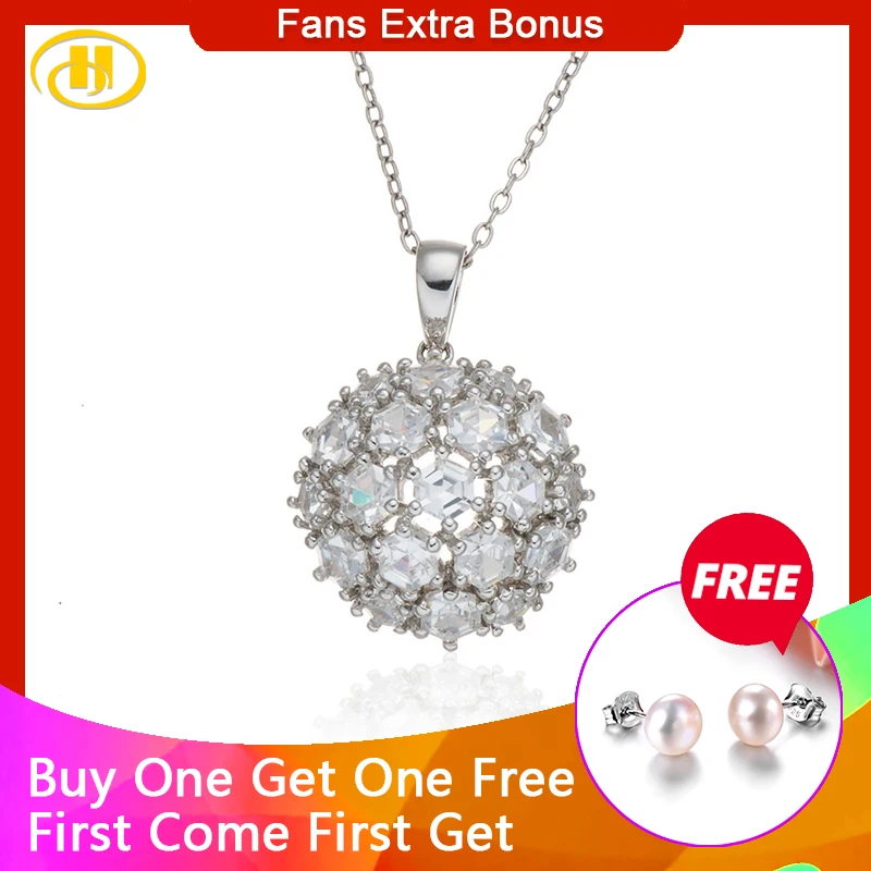 

Hutang Genuine 925 Sterling Silver Football Pendant Necklace Luxury Clear Cubic Zirconia Wedding Fine Jewelry for Women