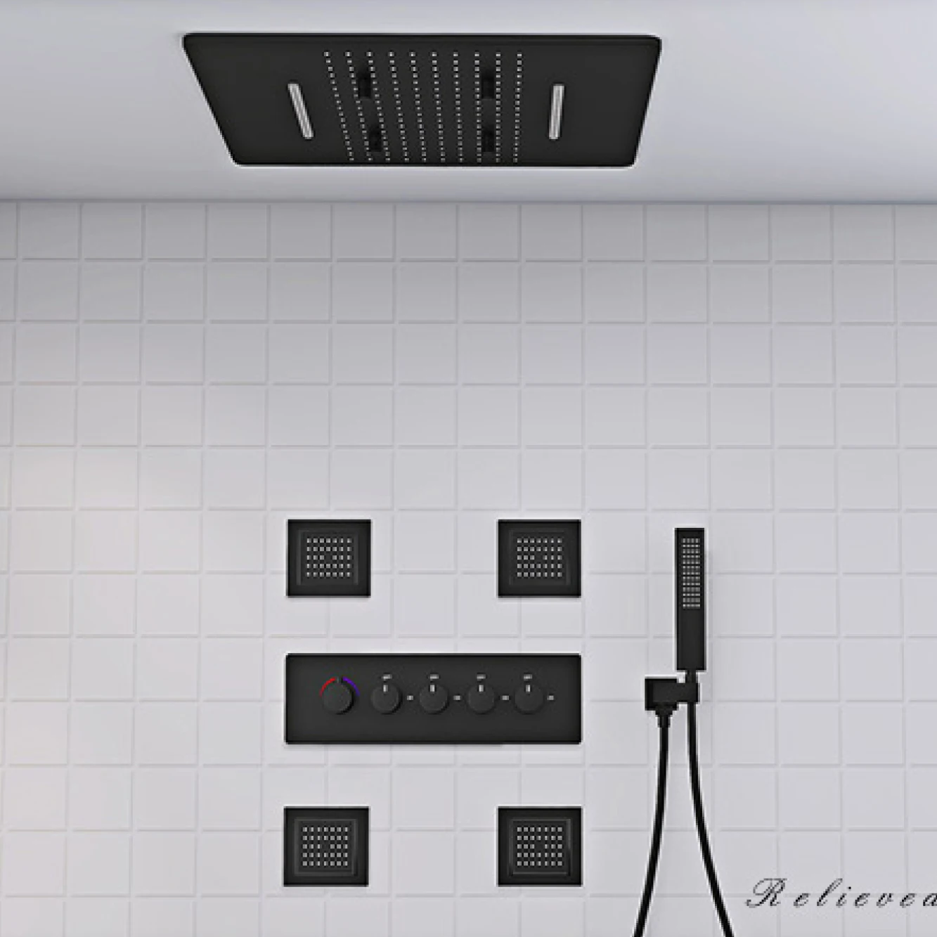 Душевая система из черной латуни умная с постоянной температурой для ванной