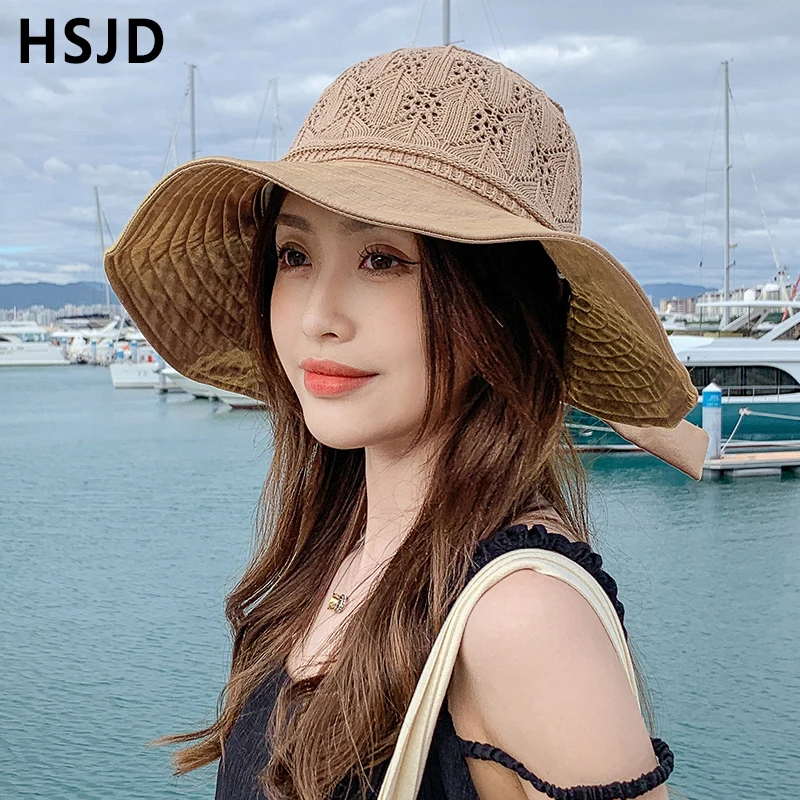 Летняя женская вязаная Солнцезащитная шляпа ручной работы с мягким верхом