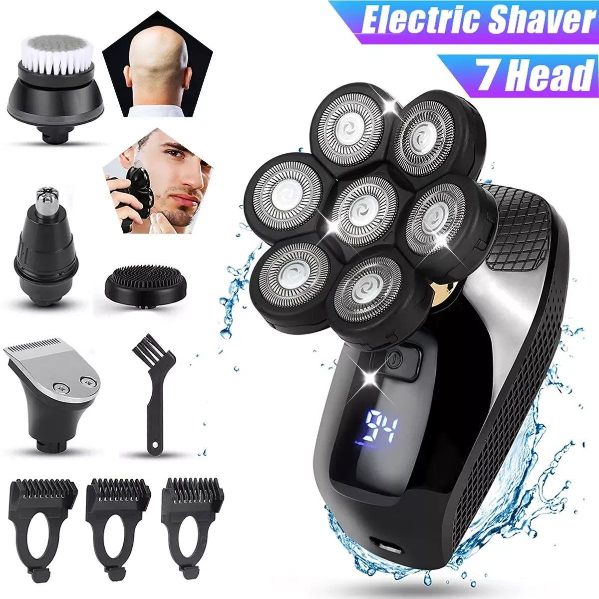 

7D Head Electric Razor Rechargeable Electric Shaver Dry Wet Men's Trimmer Washable Waterproof LED Display Machine For Shavin