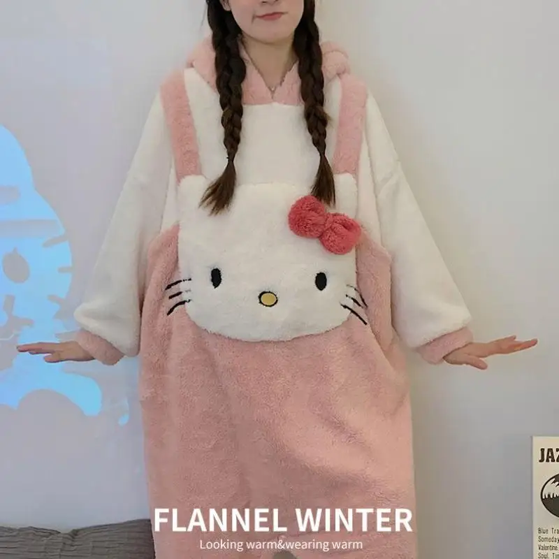 Miniso утепленный зимний комбинезон для девочек ночная рубашка халат Kawaii Hello Kitty