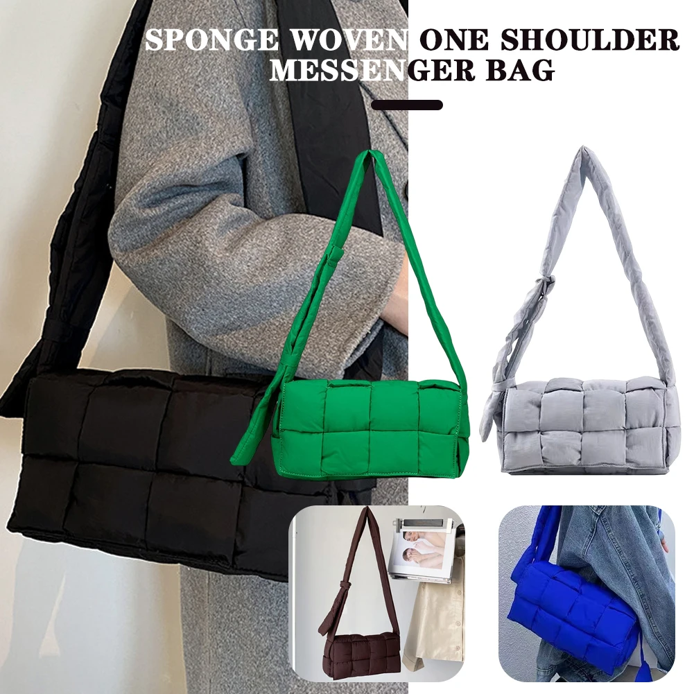 

Woven Cushion Bag Woman Wide Strap Messenger Bag Puffer Bags Padded Cassette Bag حقيبة السرج Cassette-Style Handbag Soft Wallet