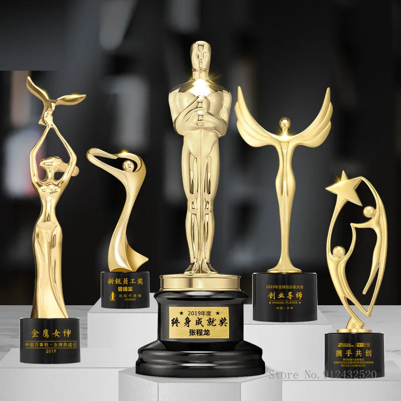 

High-grade metal trophies can be customized creative competition awards annual meeting characters gold-plated statue trophy