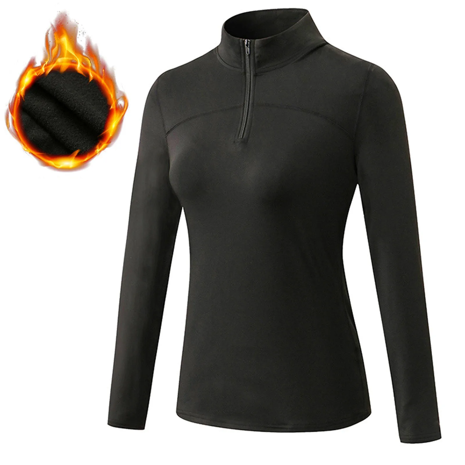 

Women's Winter h Fitness Running Yoga Suit Long Sleeve Elastic Tight Stand Collar Sports Neck Long Sleeve Neck Shirt