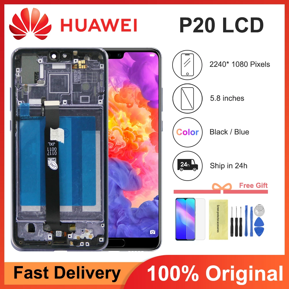 100% оригинальный 5,8 дюймовый ЖК-дисплей с рамкой для Huawei P20 EML-L09 EML-L22 EML-L29 ЖК-дисплей с сенсорным экраном и дигитайзером в сборе, замена