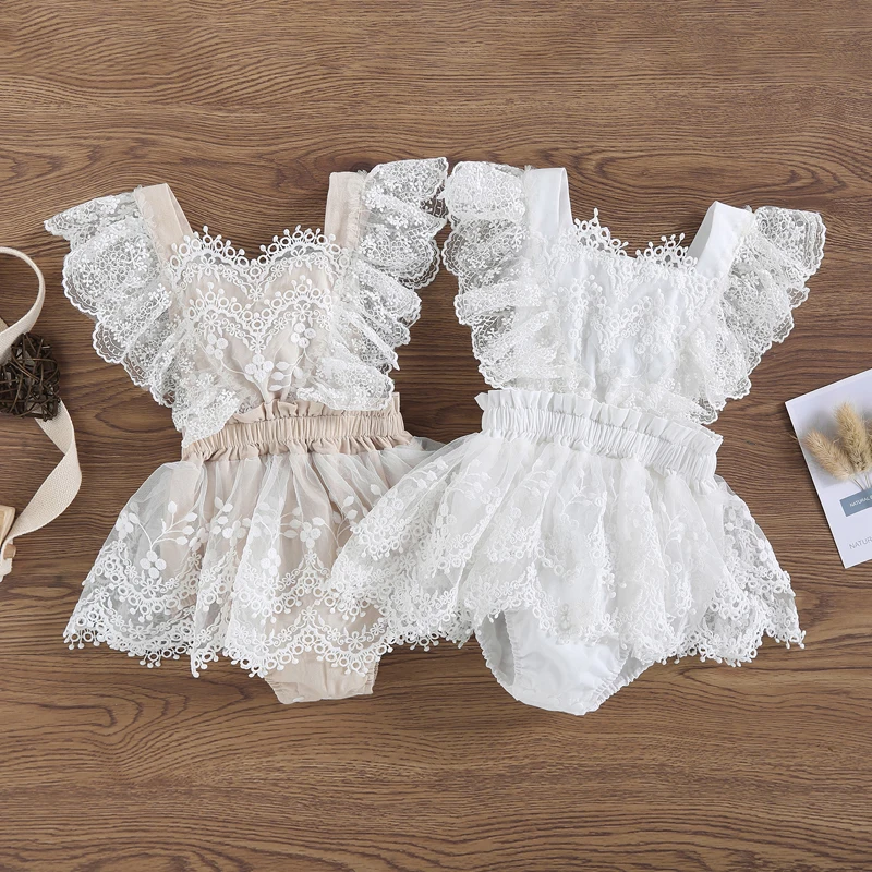 

Cute Newborn Baby Girl Sleeveless Lace Romper Jumpsuit Summer Tutu Bodysuit Dress with Crotch Buttons 0-24Months