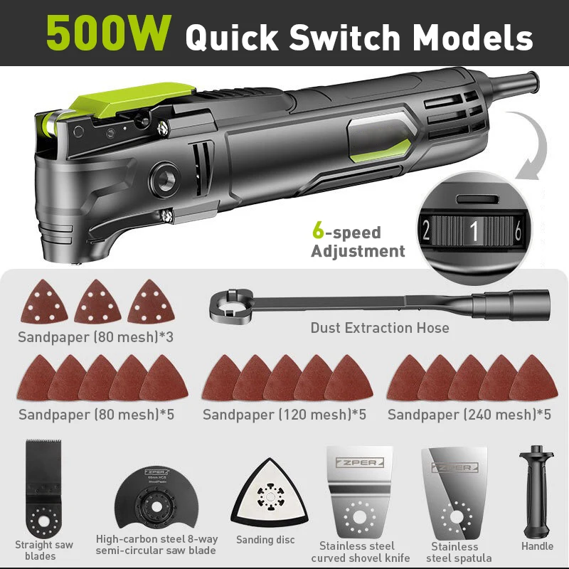 

500W Electric Multifunction Oscillating Tool Electric Trimmer Saw Variable Speed with Accessories Home Decoration Renovate 5°