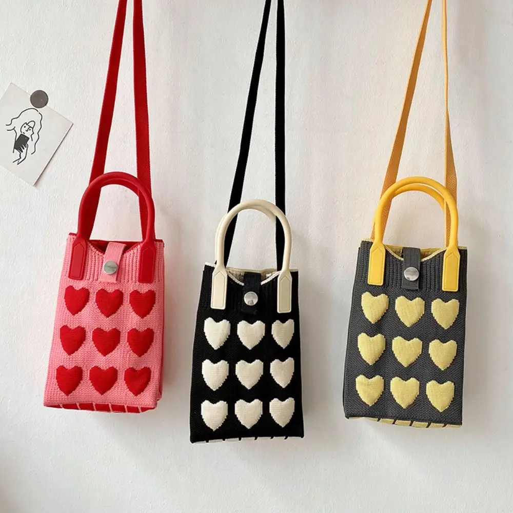 

Mini Knit Handbag New Knit Sweet Love Phone Bag High-capacity Knot Wrist Bag Women