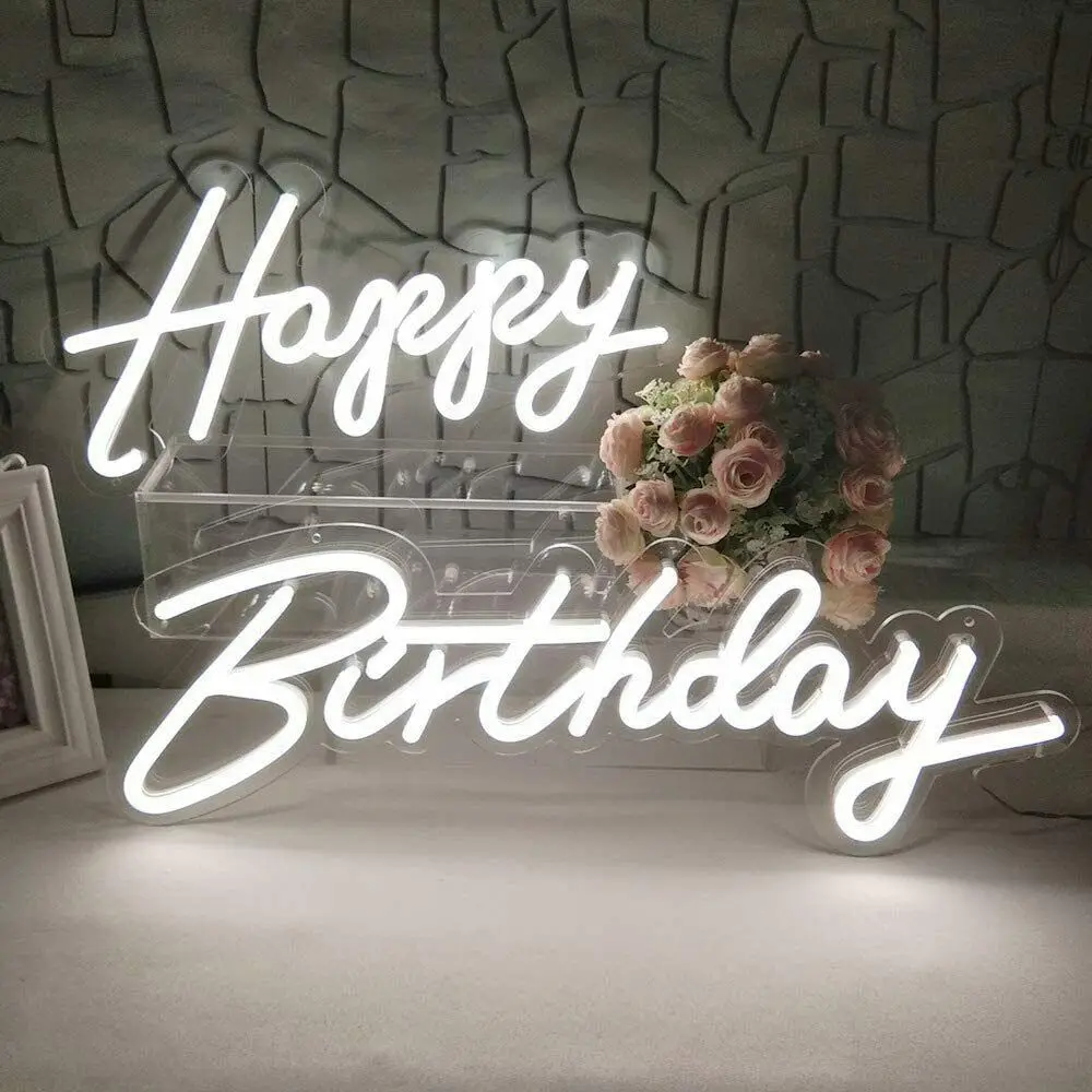 

Custom Neon Sign Happy Birthday Wall Hanging Home Pub Club Party Decoration Led Light Neon Lamp Personalized Gift 23x16.5''