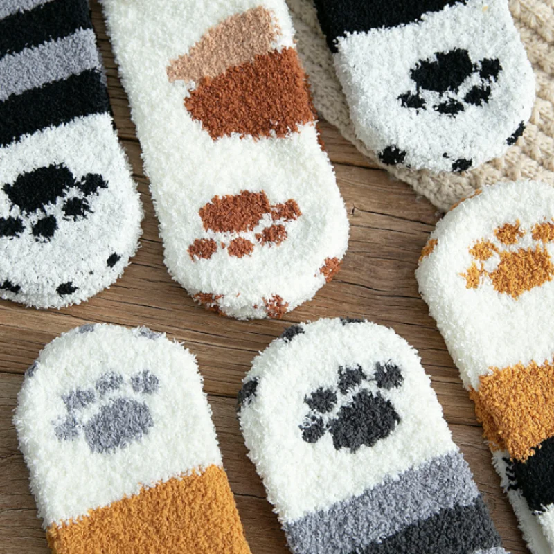 Winter Warm Funny Socks Cute Cat Cartoon Pattern Women Plush Fluffy Sock Meias Female Chausette Calcetines Mujer Fuzzy