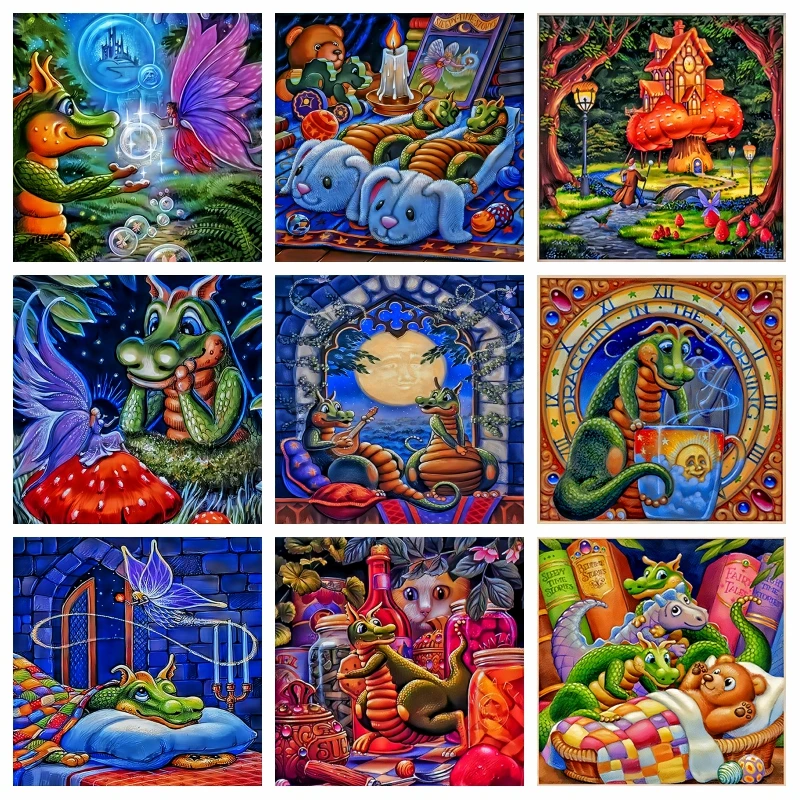 

Ice Crystal Little Dragon And Fairy Diamond Paintig Mosaic Art Fantasy Dinosaur Castle Landscape Cross Stitch Artwor Decor