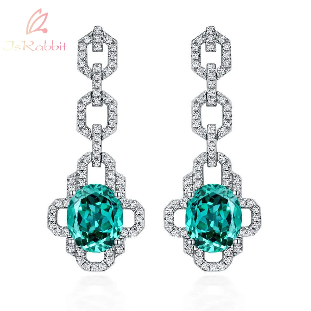 

IsRabbit 18K Gold Plated 10CT Paraiba Tourmaline Faceted Gemstone Drop Earrings 925 Sterling Silver Luxury Jewelry Drop Shipping