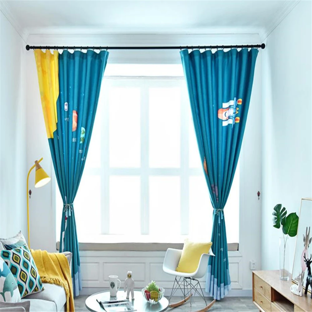 Современные минималистичные синие мультяшные шторы милые занавески для детской