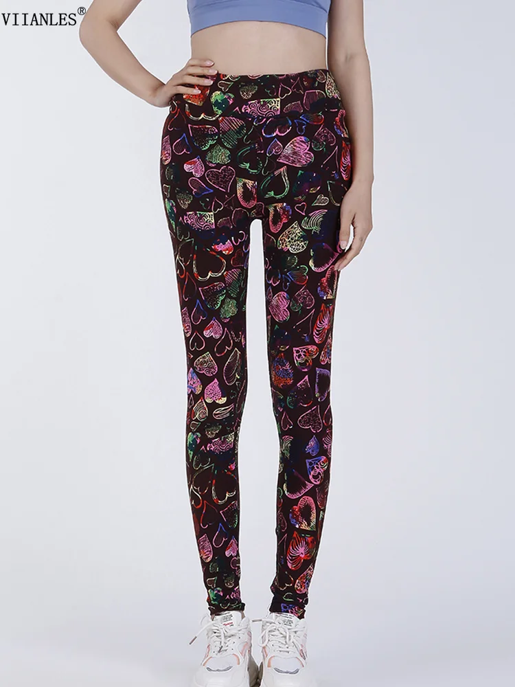 

VIIANLES Women Sport Gym Color Love Leggins Polyester Female Push Up Leggings High Waist New Sexy Yoga Running Fitness Tights