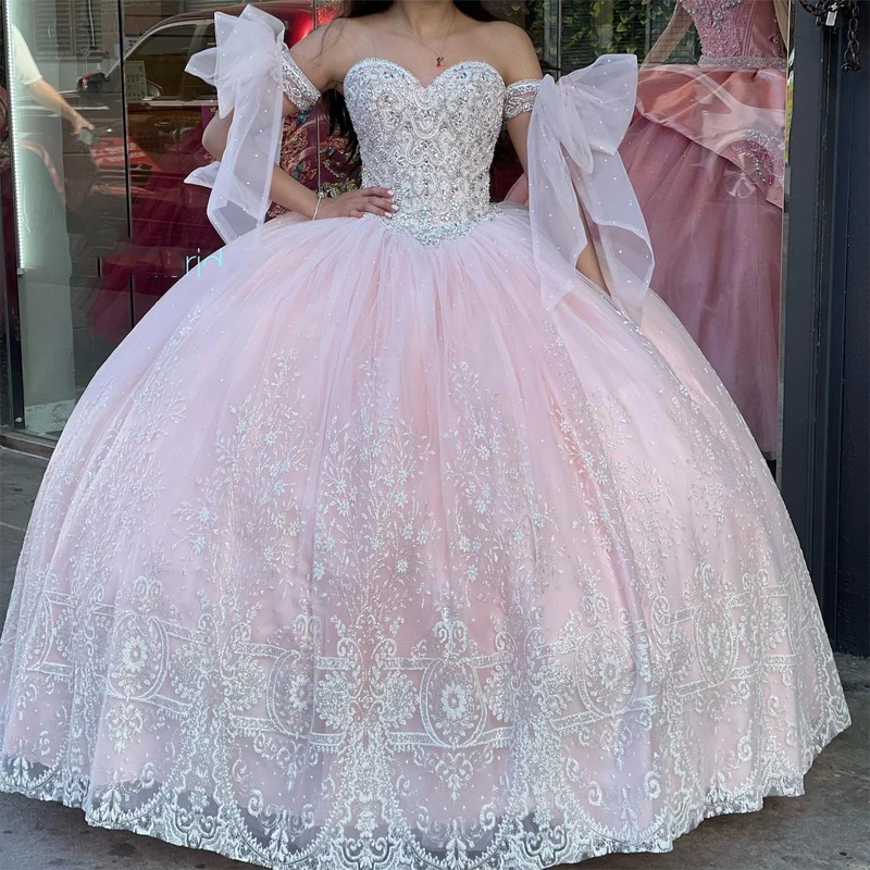 

Luxury Sparkling Ball Gown Quinceanera Dresses 2023 Off the Shoulder Crystal Beading Pageant Gown Long Sweet 16 Dress Vestidos