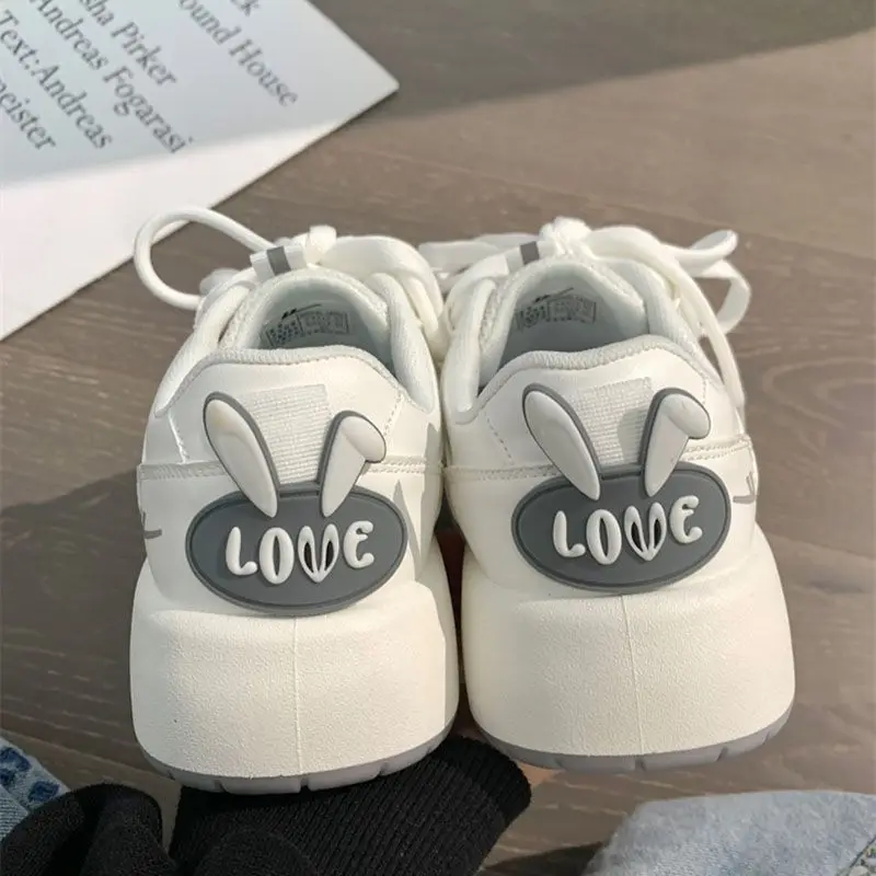 SHANPA Kawaii Rabbit Ears Decorative White Shoes Korean Fashion 2022 Autumn New All-match Student Casual Cute Platform Shoes