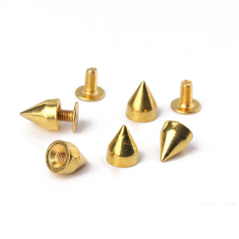 

7*9mm 100set Golden Punk Spike Alloy Spikes Cone Screwback Metal Studs Leathercraft Rivet Bullet Spike Punk spots