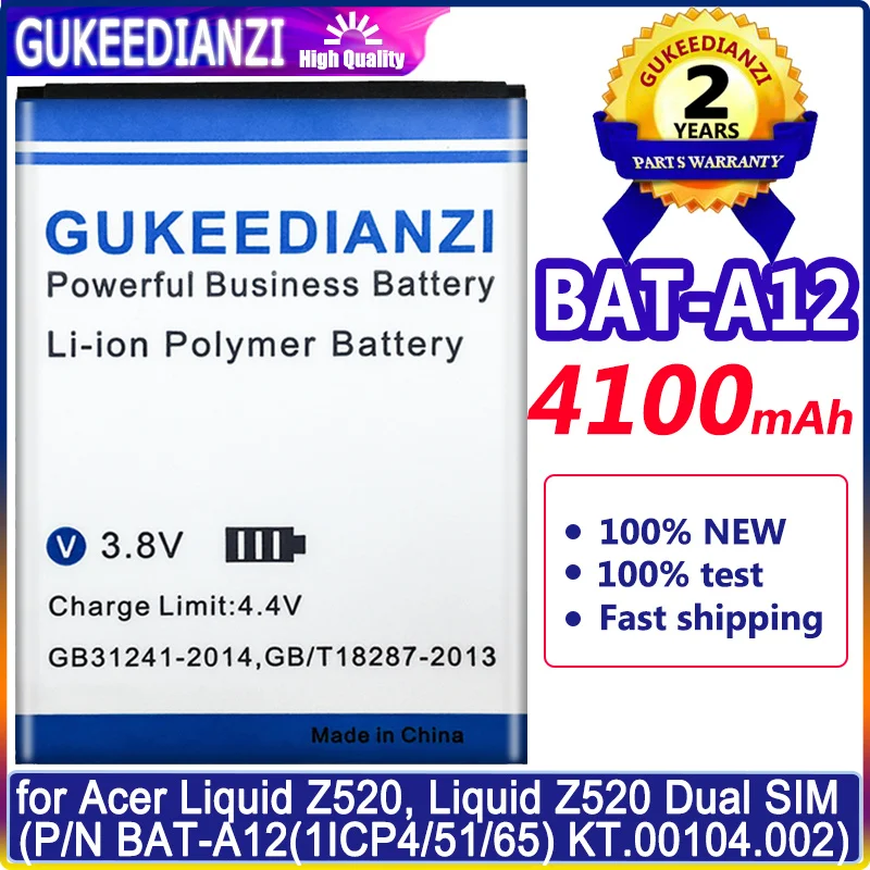 

4100mAh BAT-A12 Battery For Acer Liquid Z520 Battery Liquid Z520 Dual SIM (P/N BAT-A12(1ICP4/51/65) KT.00104.002) Batterie