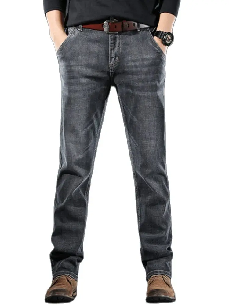Fashion High Street Men' Wear Solid Color Loose Straight Leg Stretch Wash Jeans Masculina Quality Business Casual Denim Trousers