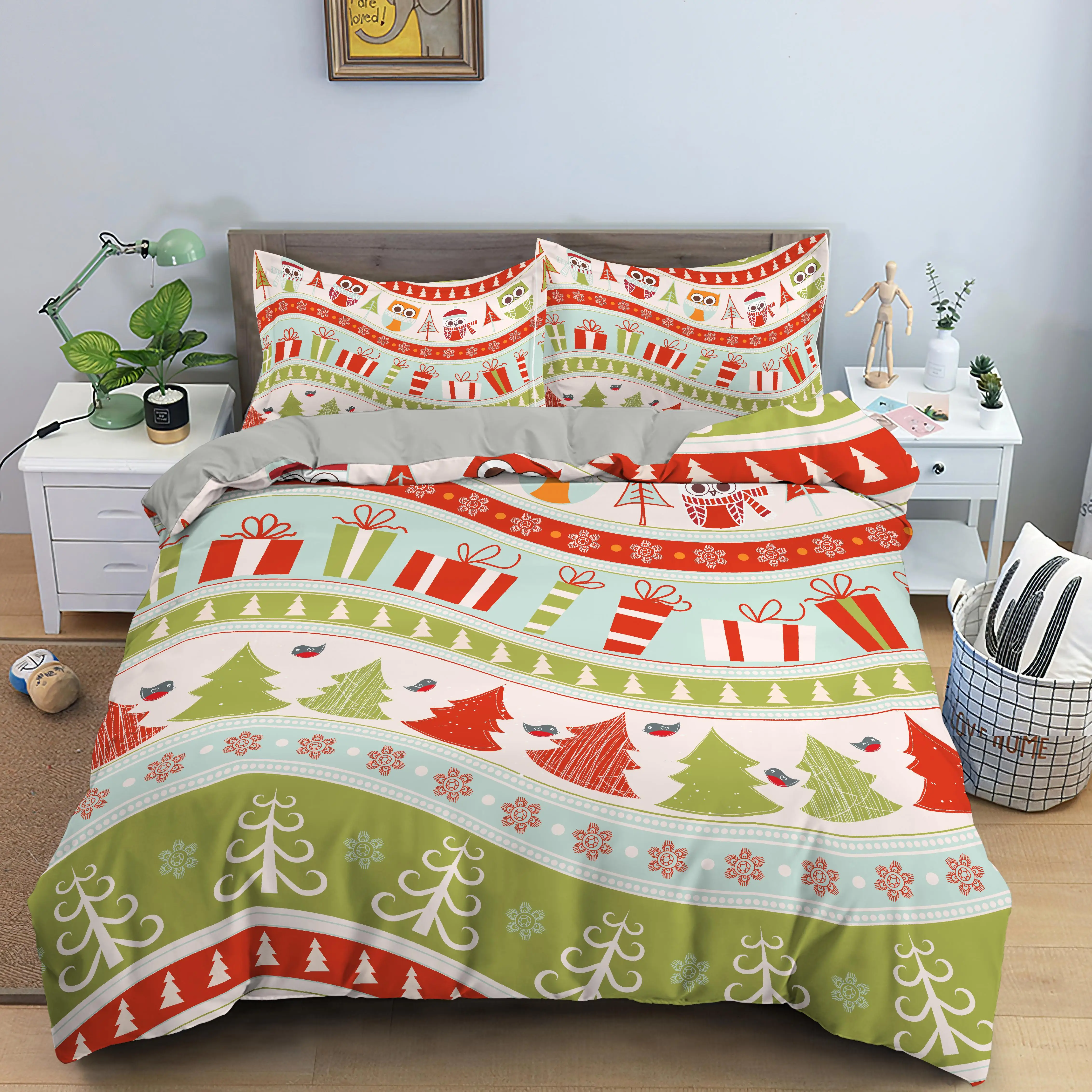 

Set 3D Duvet Cover Set Polyester King Size Quilt Cover Xmas Decor Comforter Cover And Christmas Bedding Pillowcase for Kids