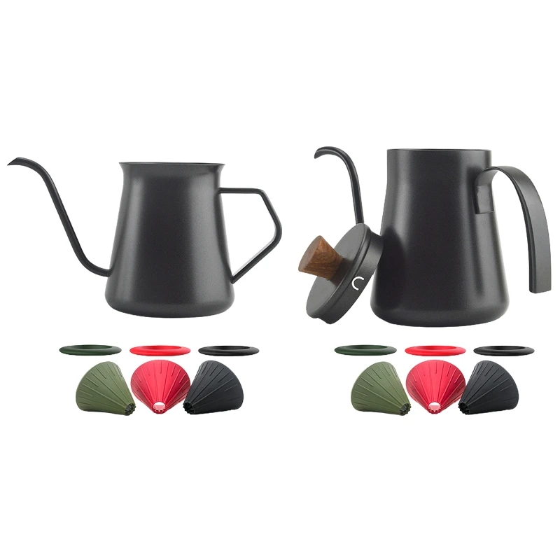 

K3NA 400ML Stainless Steel Coffee Hand Pot with Handle Coffee Kettle Thickened Long-mouth Slender Pot for Kitchen Restaurant