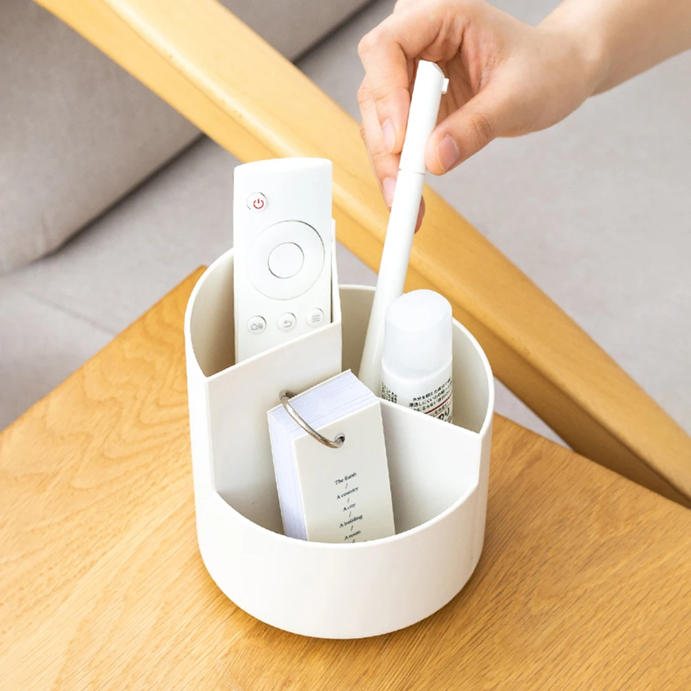 

Tidy School Office Portable Stationery Storage Pen Holder 360 Rotating Round Sundries Desk Organizer Container 3 Compartments