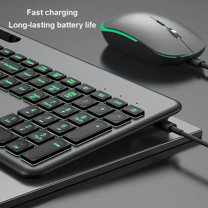 Беспроводная клавиатура RGB Mute маленькая свежая и подсветка мыши бесшумная