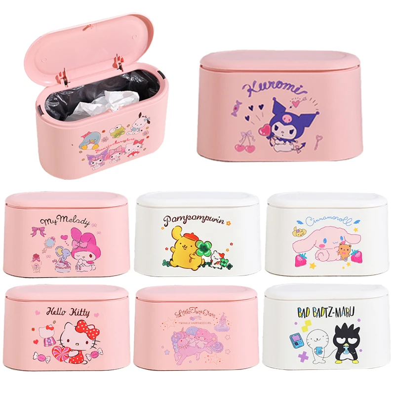 

Kawaii Sanrioed аниме My Melody Kuromi Kitty Cinnamoroll настольная мусорная корзина с крышкой мини-ведро для хранения бумаги