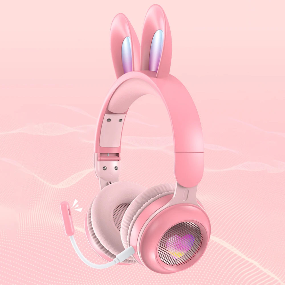 

Glowing Wireless Headphones bluetooth-compatible Flash Light Rabbit Ear HIFI Stereo With Mic Cartoon Headset For Girls Kids Gift