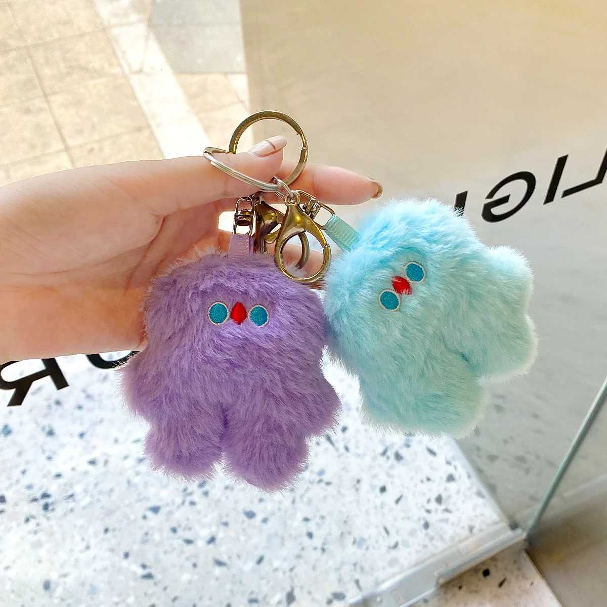 

Lovely Fluffy Bunny Plush Pendant Key Ring Keychain Kids Gift Soft Plush Decorative Stuffed Doll Keychain Bag Hanging Ornaments