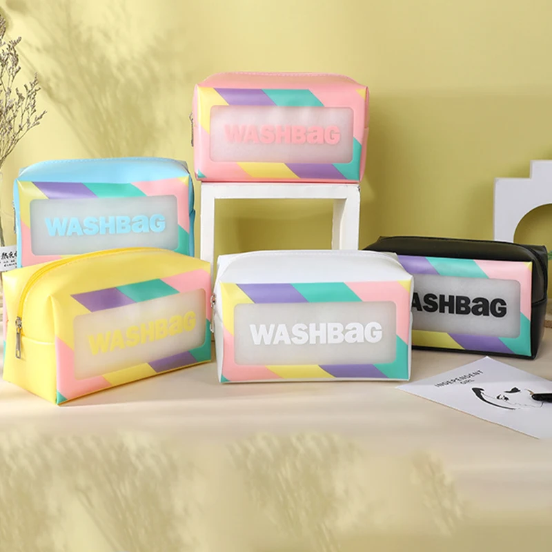 

Косметичка для женщин, водонепроницаемый разноцветный дорожный Органайзер из ПВХ с надписью, для туалетных принадлежностей