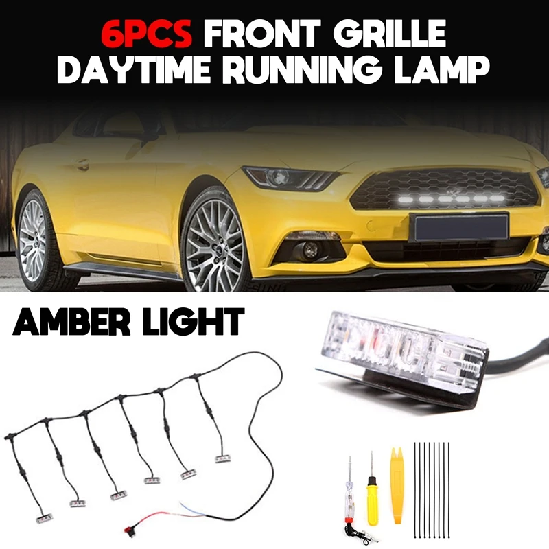 

6PCS Car DRL LED Front Grille Lights For Ford Mustang 2015 2016 2017 2018 2019 External Grille Driving Lamp