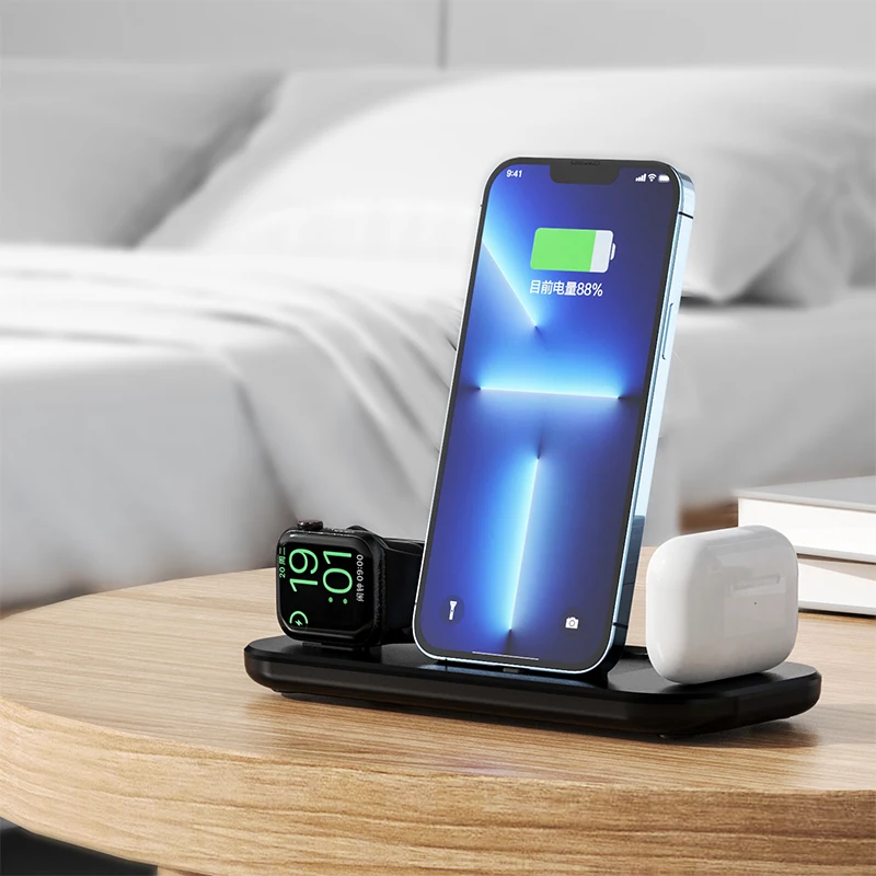 

3 in 1 Wireless Charger For iWatch 7 SE 6 5 4 3 Foldable Charging for iPhone Airpods Fast Charging Station Holder Stand Docking