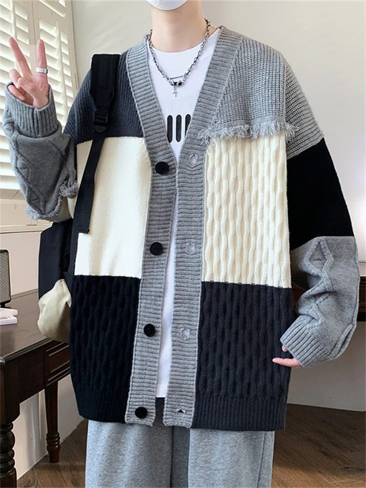 V-neck Knit cardigan Outerwear Boys Spring and Autumn New Junior High School Student Fashion Brand Sweater Teenagers Idle Sle |