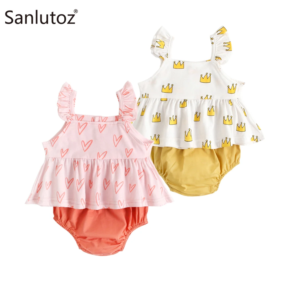 

Sanlutoz Summer Princess Baby Girls Clothing Set Cotton Newborn Baby Clothes Cute Toddler Girls Tops + Bloomer 2pcs