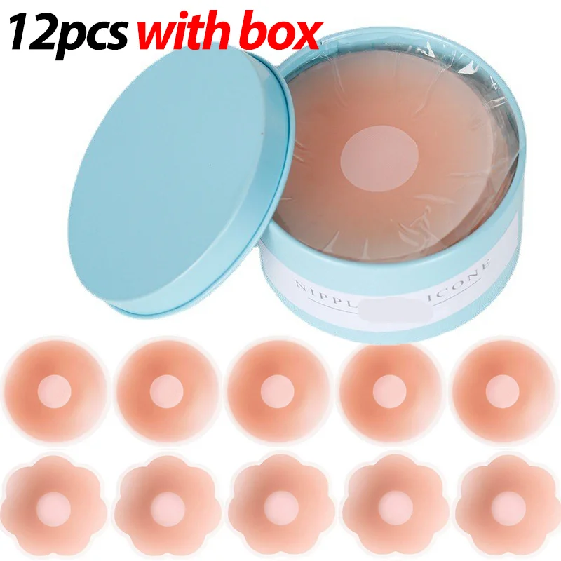 12pcs/Box Women Silicone Nipple Cover Reusable Chest Pad Nipple Patch Pads Invisible Bra Chest Stickers Breast Petals Bra Pads