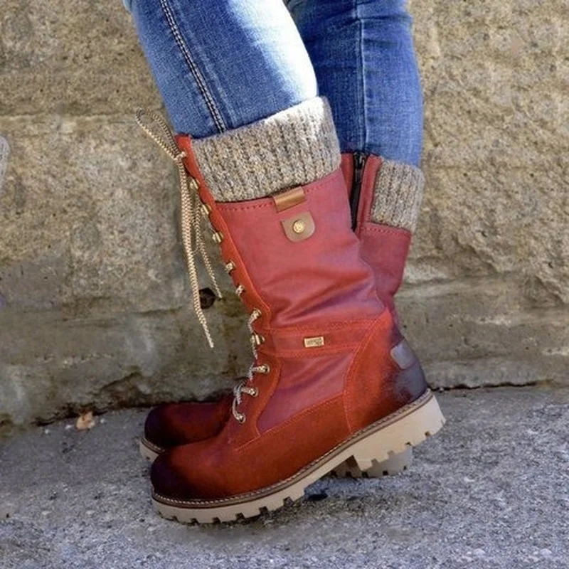 

Winter Shoes Ladies Women Boots Winter Mid-Calf Boot Color Matching Shoes High Warm Botas Zapatos De Mujer Fashion Snow Boots