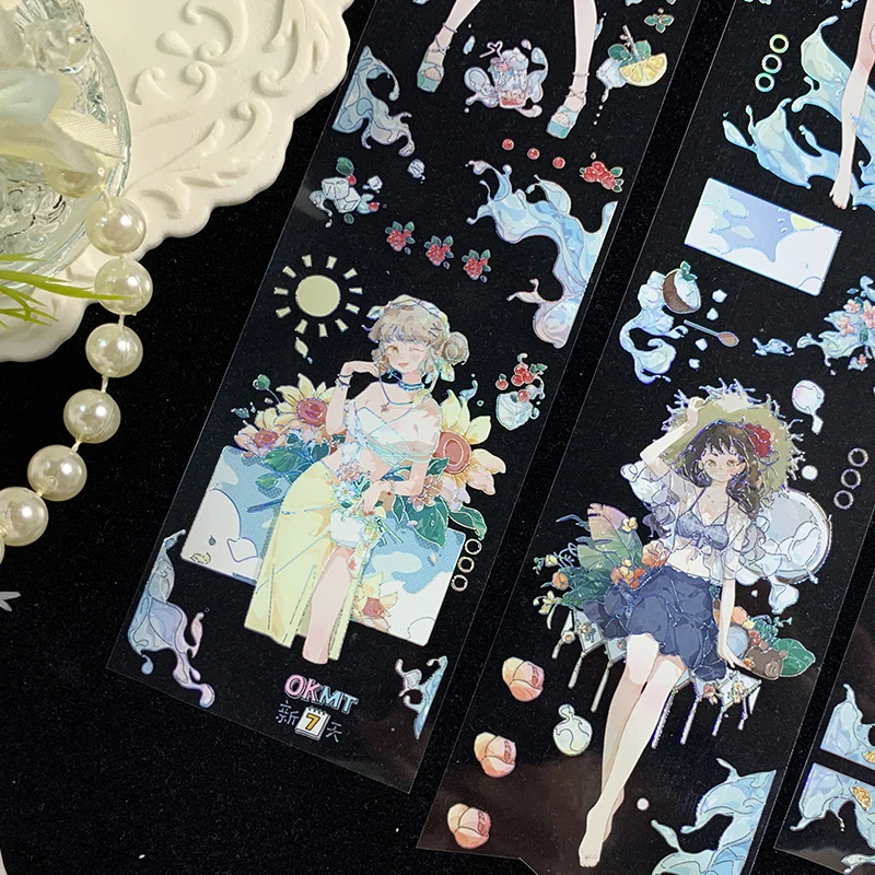 

Happy Summer Fragrant Girl Shiny PET Special Oil Tapes School Supplies Masking Tape DIY Scrapbooking Decor Washi Sticker