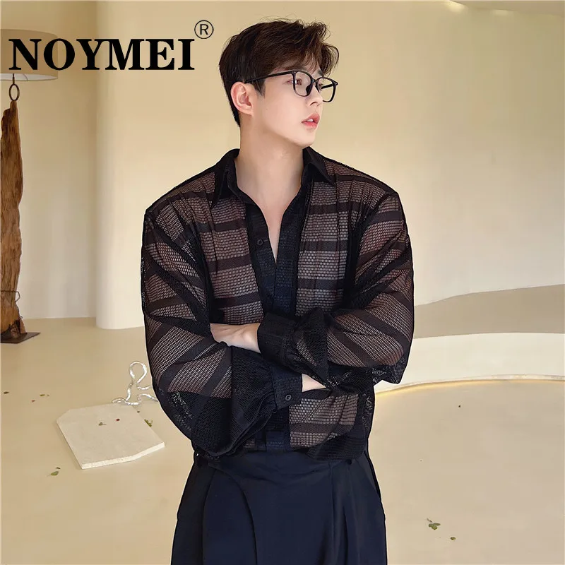 

NOYMEI Fashion Personality Niche Hollowed Out Design Cool Sunscreen Long Sleeved Shirt Men 2023 Summer Korean Lapel Top WA1390