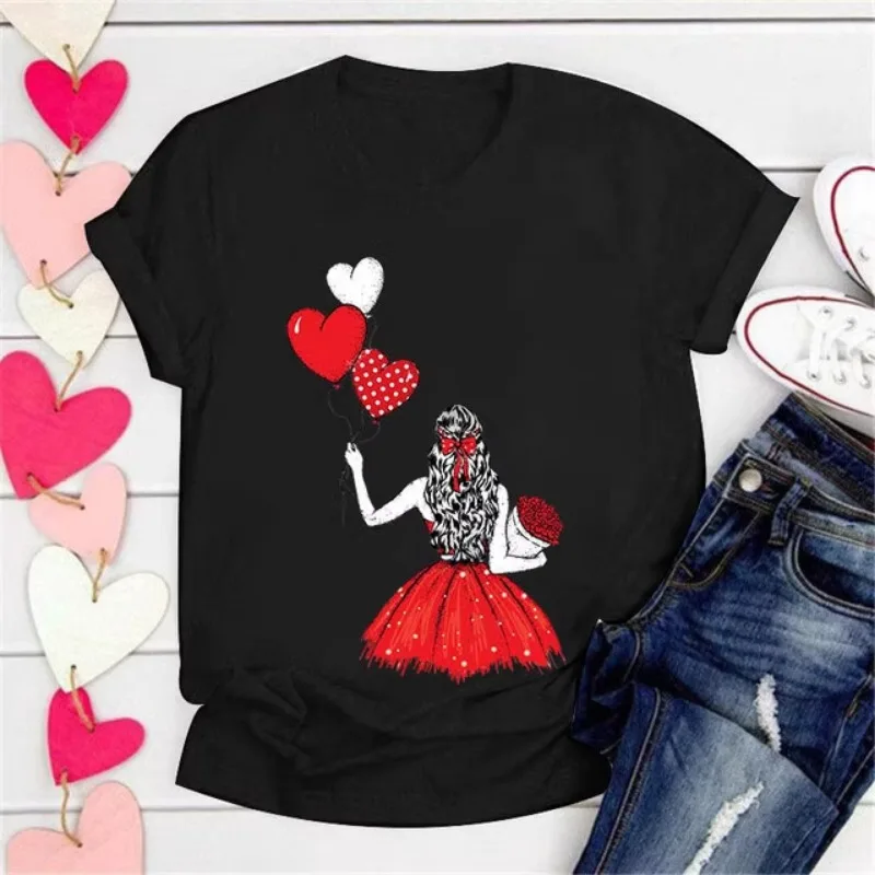 Хлопок 100% пуловер с воздушным шаром Love футболка коротким рукавом женская модная