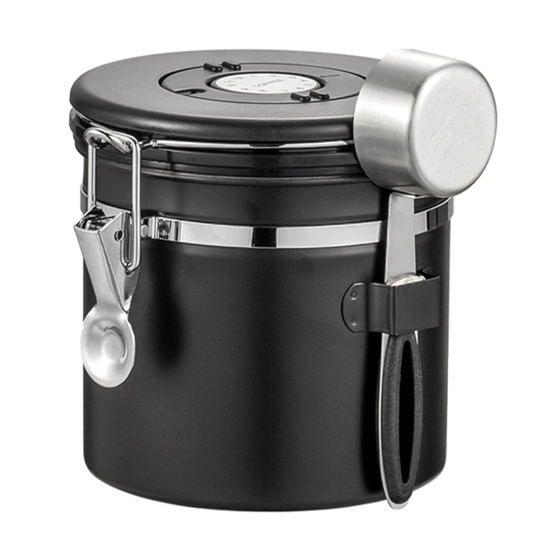 

1 Piece Stainless Steel Coffee Bean Can Sealing Coffee Filling Food Storage Container 1500ML Black